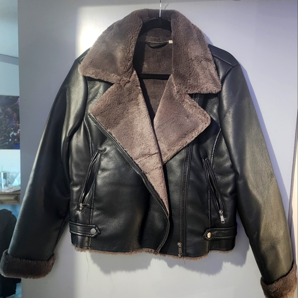 Women's Large, charcoal faux leather coat. - Picture 1 of 7